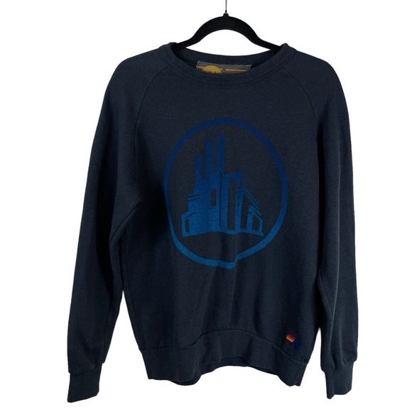Aviator Nation Marketing Factory Crew Neck Pullover Sweatshirt Navy Blue Size M - Picture 1 of 6